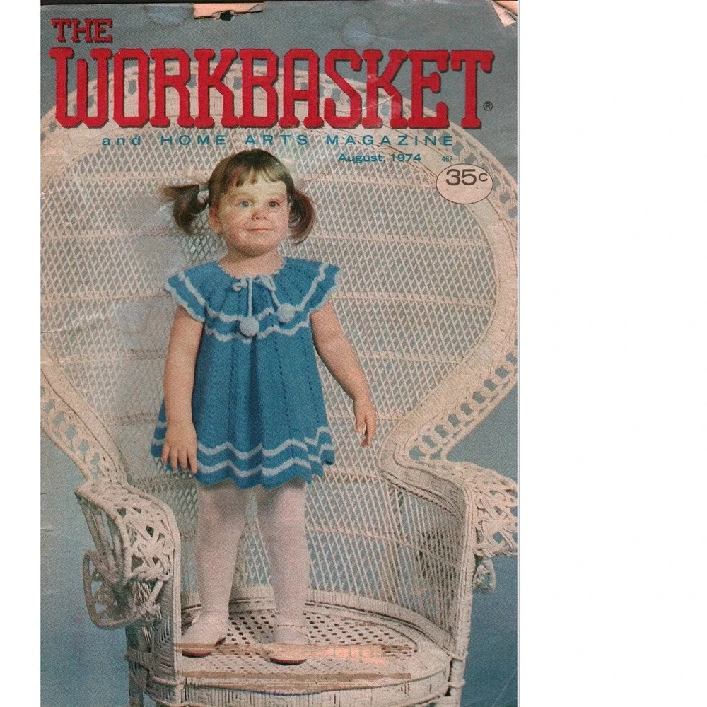 The Workbasket and Home Arts Magazine August 1974 Vintage Needlework Patterns